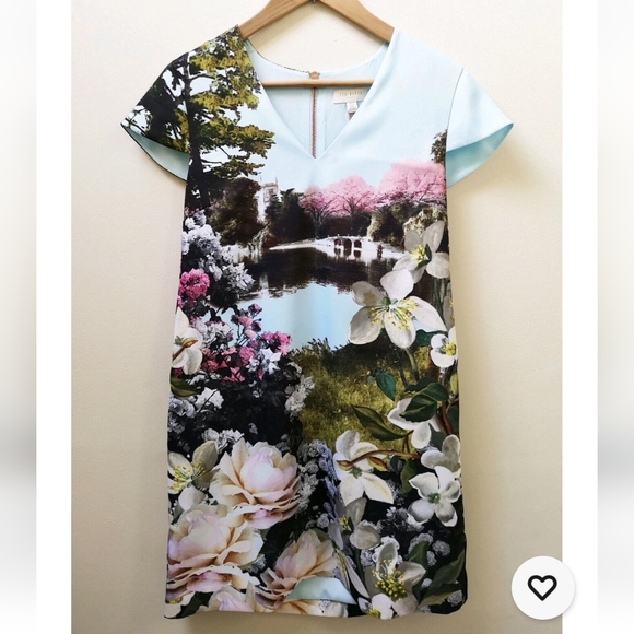 TED BAKER Windermere Blossom Floral Pond Print shift dress Size 1UK, 4 US - Picture 2 of 12